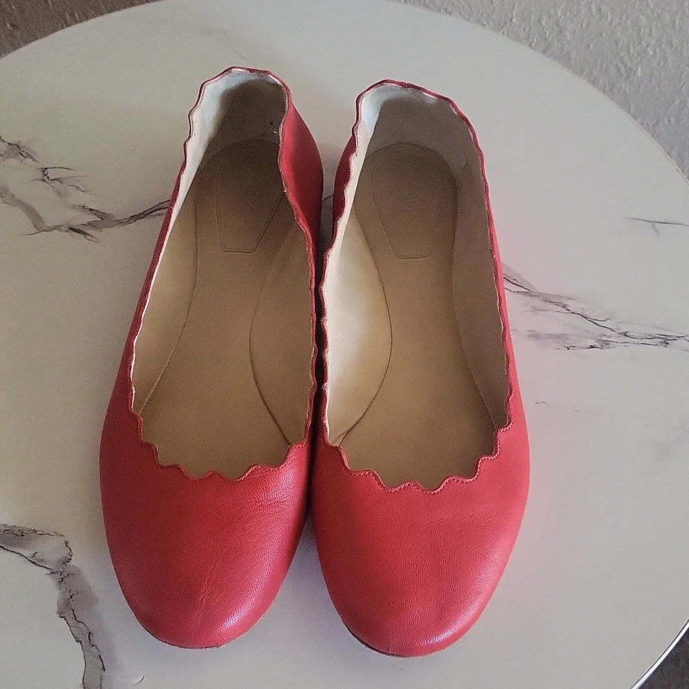 CHLOE Lauren Salmon Scalloped Ballerina Leather slippers Flat Shoes